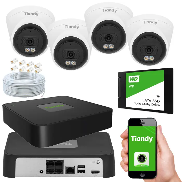 Kompletny zestaw do monitoringu Tiandy 4 kamery 4 mpx Dysk SSD